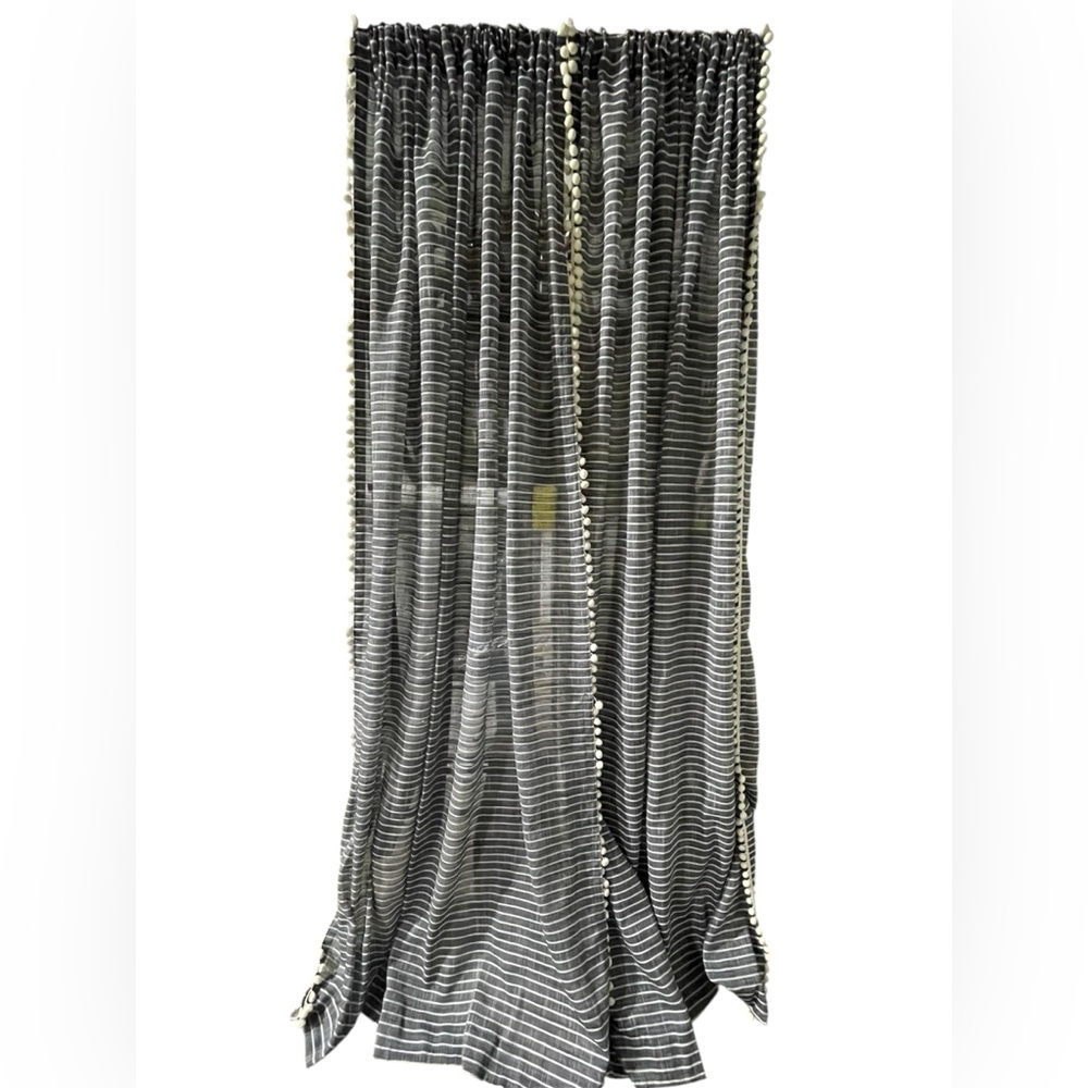 Threshold Grey Striped PomPom Curtains